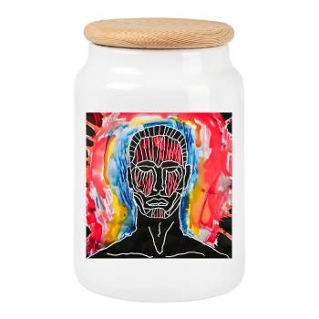 Portrait abstrait aux couleurs vives - Boîte à biscuits avec couvercle en bois - blanc - Devant