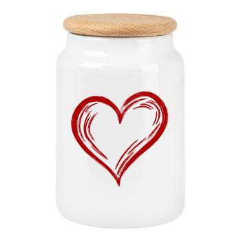 Cute Hand Drawn Red Heart - Cookie Jar with Wooden Lid - white - Front