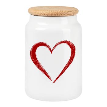 Joli cœur rouge dessiné à la main - Boîte à biscuits avec couvercle en bois - blanc - Devant