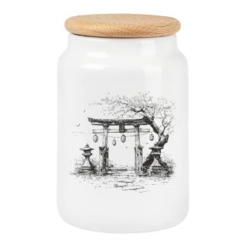 Asia_Garden - Cookie Jar with Wooden Lid - white - Front