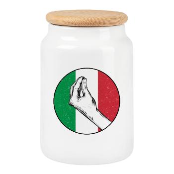 Italian Hand Gesture Italy Italian Retro - Cookie Jar with Wooden Lid - white - Front