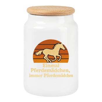 Fille cheval drôle avec un bonheur vintage - Boîte à biscuits avec couvercle en bois - blanc - Devant