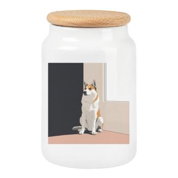 Illustration de Husky dans le style scandinave - Boîte à biscuits avec couvercle en bois - blanc - Devant