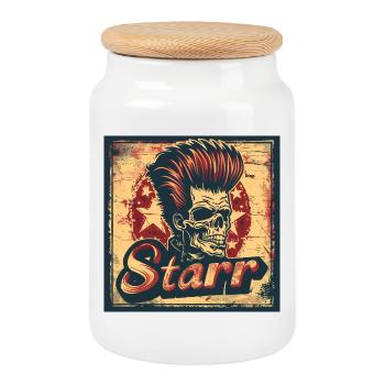 Punk rock style skull illustration - Cookie Jar with Wooden Lid - white - Front
