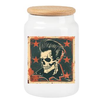 Crâne Rebel Rockabilly - Boîte à biscuits avec couvercle en bois - blanc - Devant
