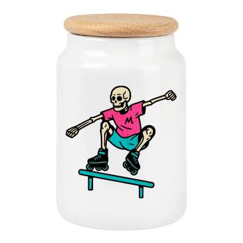 Neon skeleton grinds on inline skates - Cookie Jar with Wooden Lid - white - Front