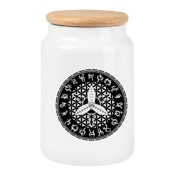 Flower of Life Moth Sigil - Cookie Jar with Wooden Lid - white - Front