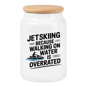 Auf dem Wasser laufen Überbewertet Lustiger Jetski-Spruch - Keksdose mit Holzdeckel - Weiß - Vorne