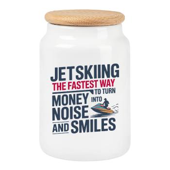 Jetski Money Into Noise And Smiles Quote  - Cookie Jar with Wooden Lid - white - Front