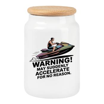 Warning I May Accelerate Jetski Rider Humor  - Cookie Jar with Wooden Lid - white - Front