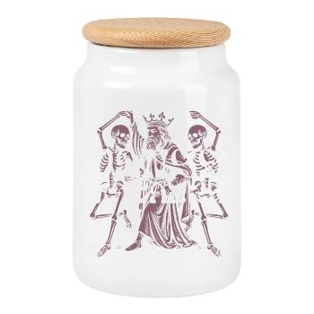   Regal Skeleton King T-Shirt Design - Cookie Jar with Wooden Lid - white - Front