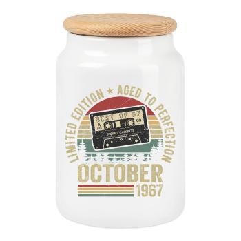 Oldtimer Oktober 1967 Geburtstag Geschenk Oktober - Keksdose mit Holzdeckel - Weiß - Vorne