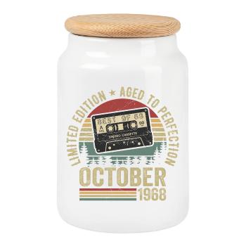 Classic Car October 1968 Birthday Gift October - Cookie Jar with Wooden Lid - white - Front