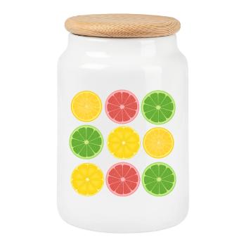 Fruit Citrus Color Blocking Design - Cookie Jar with Wooden Lid - white - Front