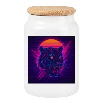 Neon Sonnenuntergang Katze - Keksdose mit Holzdeckel - Weiß - Vorne