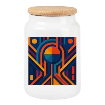 Lebendiges geometrisch-abstraktes Design - Keksdose mit Holzdeckel - Weiß - Vorne