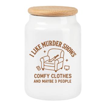 J’aime les émissions de meurtre - Chemise drôle de vrai crime - Boîte à biscuits avec couvercle en bois - blanc - Devant