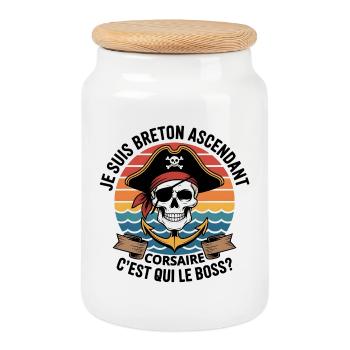 Tête de Mort Pirate à Ancre Colorée - Boîte à biscuits avec couvercle en bois - blanc - Devant