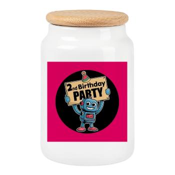 Roboter 2. Geburtstag Party Design - Keksdose mit Holzdeckel - Weiß - Vorne