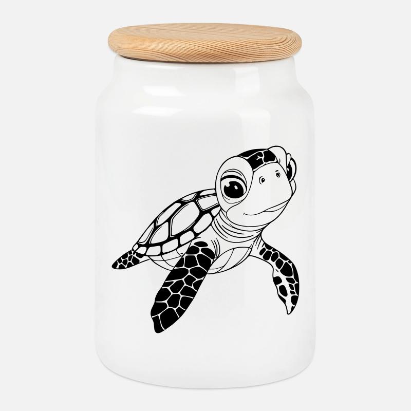 Turtle - Cookie Jar with Wooden Lid - white