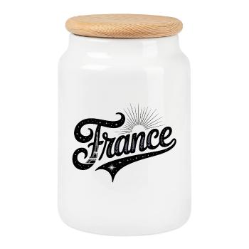 France - Souvenir Design - Cookie Jar with Wooden Lid - white - Front