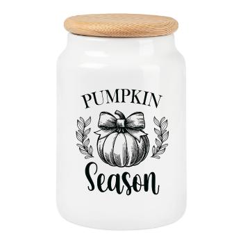 Illustration dessinée à la main de la saison des citrouilles - Boîte à biscuits avec couvercle en bois - blanc - Devant