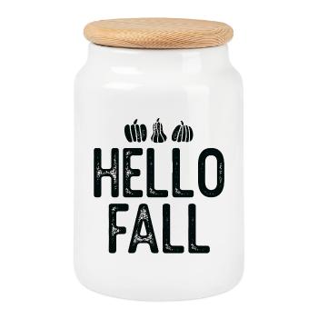 Spring Text and Pumpkins in Minimalist Style - Cookie Jar with Wooden Lid - white - Front