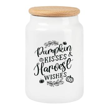 Pumpkin Kisses & Harvest Wishes - Cookie Jar with Wooden Lid - white - Front