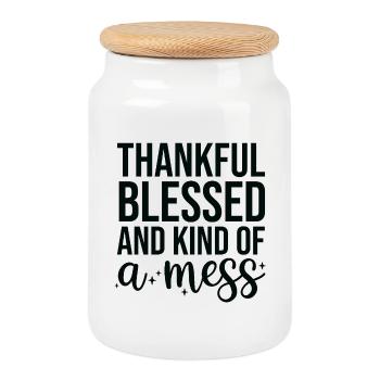 Words of gratitude on black background - Cookie Jar with Wooden Lid - white - Front