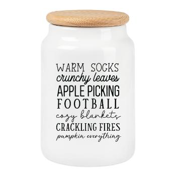 Autumn feeling with Pumpkin and Fire - Cookie Jar with Wooden Lid - white - Front
