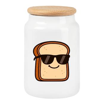 Du pain frais avec des lunettes de soleil - Boîte à biscuits avec couvercle en bois - blanc - Devant