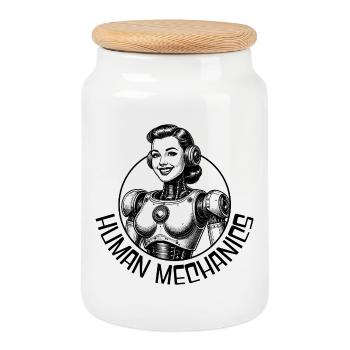 Humain Mécanique - Boîte à biscuits avec couvercle en bois - blanc - Devant