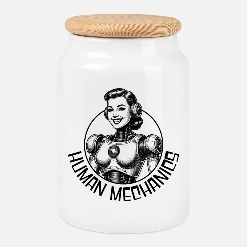 Mechanical Human - Cookie Jar with Wooden Lid - white