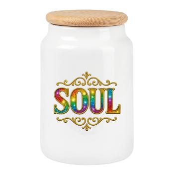 SOUL | Seele Lebensgeister im Regenbogenfarben - Keksdose mit Holzdeckel - Weiß - Vorne