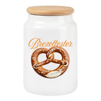 Traditioneller Brezenknoten mit Salzdekor - Keksdose mit Holzdeckel - Weiß - Vorne