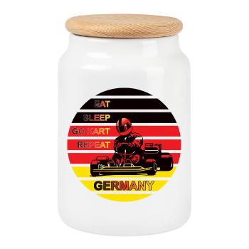 Thème du sport automobile et de la vie quotidienne en Allemagne - Boîte à biscuits avec couvercle en bois - blanc - Devant