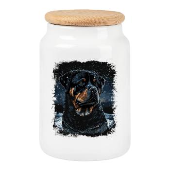Rottweiler Dog - Cookie Jar with Wooden Lid - white - Front
