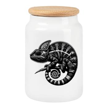 Tropical Lizard Wonder Exotic Lizard - Cookie Jar with Wooden Lid - white - Front