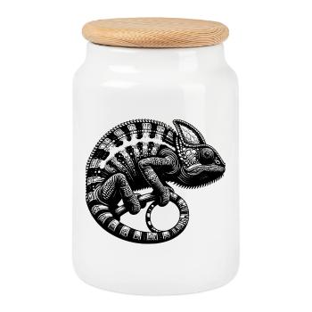 Jungle Reptile Chamäleon Tattoo - Keksdose mit Holzdeckel - Weiß - Vorne