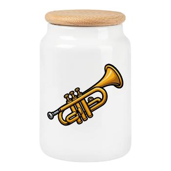 Music Lover Trumpet Design - Cookie Jar with Wooden Lid - white - Front