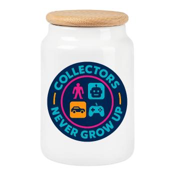 Collectors never grow up – Retro Toy Badge - Cookie Jar with Wooden Lid - white - Front