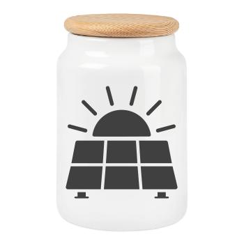 Solar Panel Energy Line Icon - Cookie Jar with Wooden Lid - white - Front