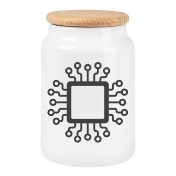 Microchip Circuit Icon Logo - Cookie Jar with Wooden Lid - white - Front