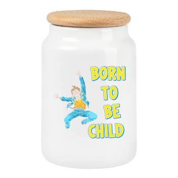 Born to be a child - Cookie Jar with Wooden Lid - white - Front