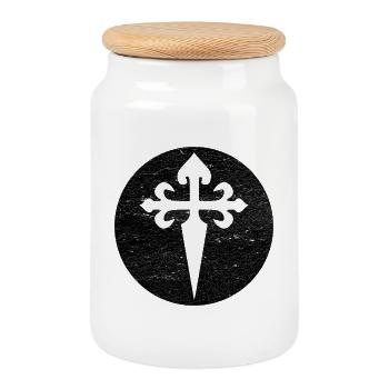 Croix de Saint-Jacques cercle noir illustration - Boîte à biscuits avec couvercle en bois - blanc - Devant