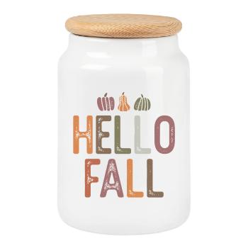 Herbstkürbisse in Pastellgrau und Orange - Keksdose mit Holzdeckel - Weiß - Vorne