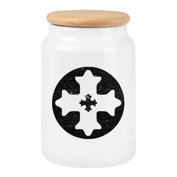 Eastern Coptic cross in black circle - Cookie Jar with Wooden Lid - white - Front