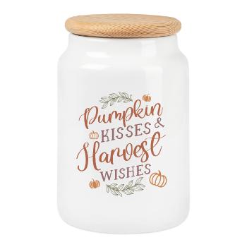 Pumpkin Hugs Harvest Wishes - Cookie Jar with Wooden Lid - white - Front