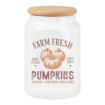 Rustic pumpkin with harvest motif - Cookie Jar with Wooden Lid - white - Front