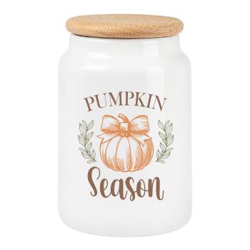 Conception de script de saison de citrouille pour les vacances - Boîte à biscuits avec couvercle en bois - blanc - Devant